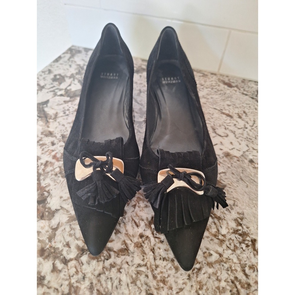 STUART‎ WETZMAN Black Pointy Toe Suede WINGER Pumps With Bow Size 9 M